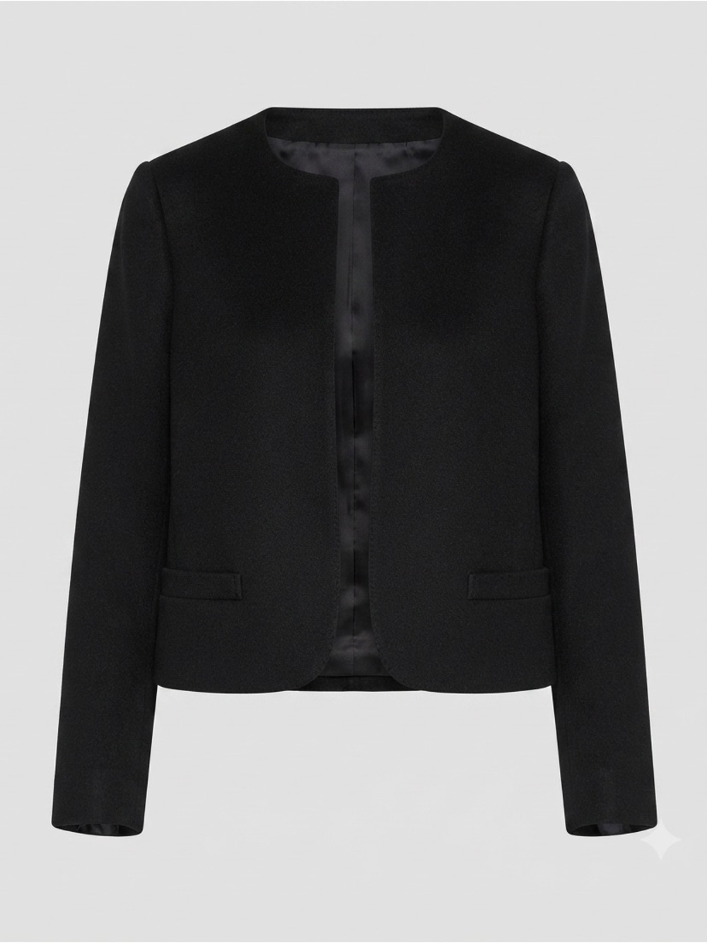 Vintage Lady Hardwick Black 100% Wool Collarless Lady Jacket Blazer Minimalist 8